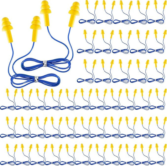 Frienda 50 Pairs Corded Ear Plugs Silicone Waterproof Ear Plugs for Sleeping Snoring Swimming Shooting Noise Cancelling and Hearing Protection