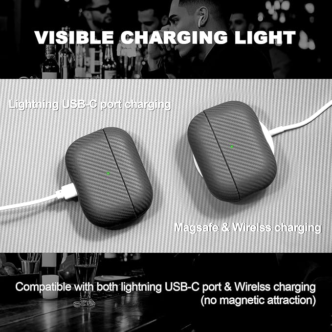 for AirPods Pro 2 Case, Luxury Modern Striped Carbon Fiber Kevlar Leather Earphones Case Cover Compatible with AirPod Pro 2 (Black, for AirPods Pro 2)