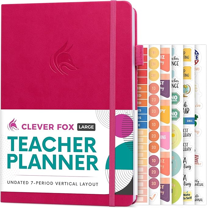 Clever Fox Teacher Planner – School Year Planner with Calendars & Lesson Plans – Teacher Plan Book for Classroom & Homeschool Organization - Undated, 7x10″, Hardcover (Fuchsia)