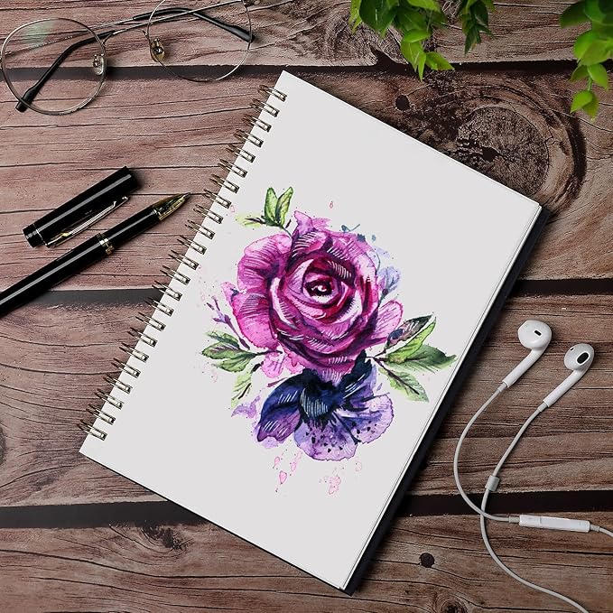 Blank Spiral Notebook, A5 Flower Unlined Journals Bulk, 100GSM Thick Paper Travel Journal Set, Hard Cover, Plain Wirebound Draw Sketchbook Planner, 75 Sheets per Book, 5.7x8.3 inch, 3 Pack
