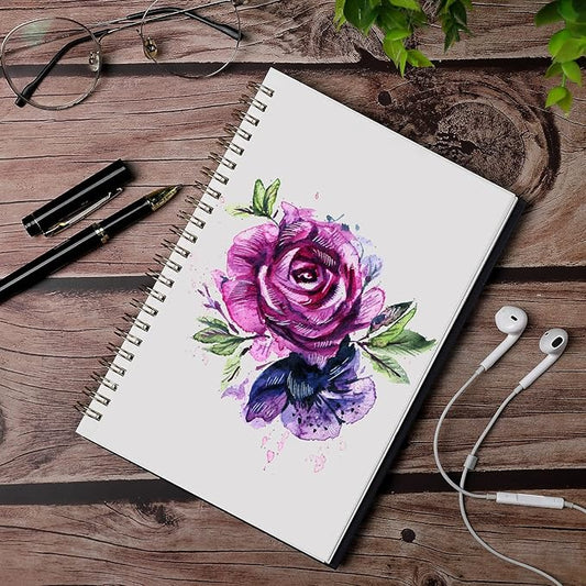 Blank Spiral Notebook, A5 Flower Unlined Journals Bulk, 100GSM Thick Paper Travel Journal Set, Hard Cover, Plain Wirebound Draw Sketchbook Planner, 75 Sheets per Book, 5.7x8.3 inch, 3 Pack