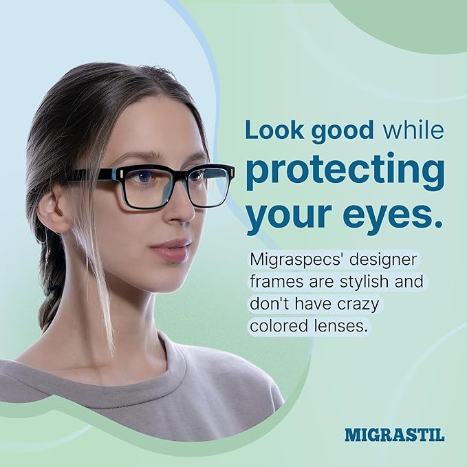 Migraspecs Migraine Glasses, Blue Light Blocking Glasses for Women and Men. Comfortable and Stylish.