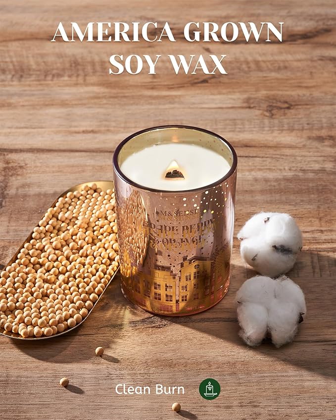 M&SENSE Grape Berry & Orange Scented Candle, Wooden Wick 18oz 100 Hour Long Lasting Burn Large Natural Soy Wax Non Toxic Winter Candle for Holiday and Stress Relief