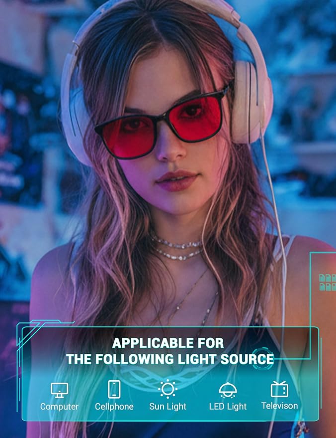 TIJN Sleep Glasses for 99.9% Blue Green Light Blocking for Women Men Dual AR Coating Red Lens for Computer Gaming, TR90