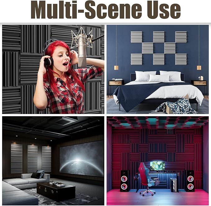 12 Pack Sound Proof Foam Panels for Walls, 12" x 12" x 2" Self-Adhesive Acoustic Panels, High-Density Soundproof Wall Panels for Studio, Home, and Ceilings (Black+Gray)