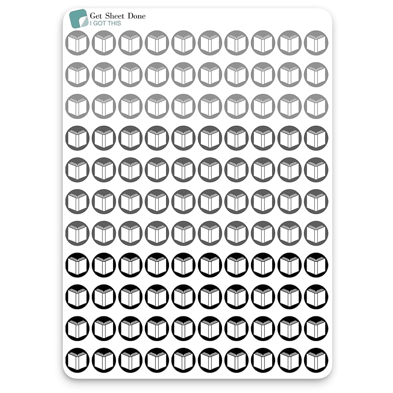 Book Icon Planner Sticker / 110 Dot Icon Vinyl (1/3”) / Club Read Reading Me Time Self Care Homework School Student/Essential Productivity Life/Bullet Bujo Journal (Three Sheets, Storm)
