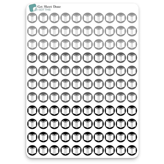 Book Icon Planner Sticker / 110 Dot Icon Vinyl (1/3”) / Club Read Reading Me Time Self Care Homework School Student/Essential Productivity Life/Bullet Bujo Journal (Three Sheets, Storm)
