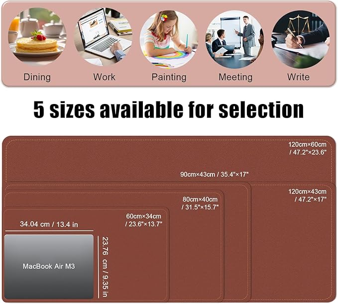 Large Desk Pad, 47.2'' x 23.6'', Office Desk Mat, Computer Mat for Desk, Leather Desk Pad Protector, Sewing Desk Blotter, Desktop Writing Pad for Office/Home/Decor Brown