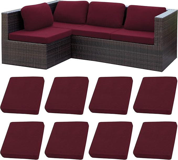 8Pcs Stretch Patio Cushion Covers,Outdoor Couch Covers Replacement,Outdoor Couch & Sofa Slipcovers,for Patio Furniture Cushion Covers,Washable Reusable Furniture Protector (Wine red,Cover Only)