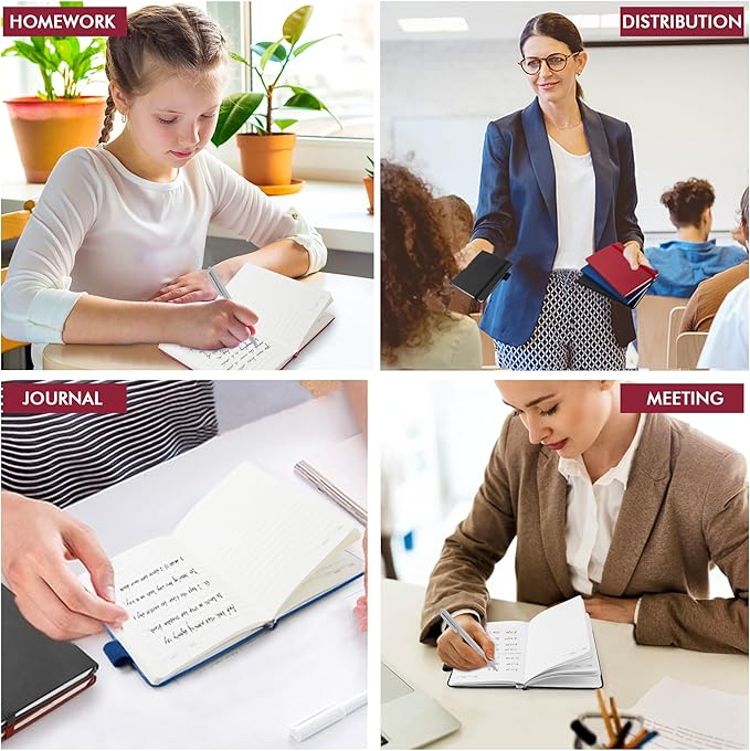 feela Pocket Notebook Notepad, Mini Cute Small Hardcover College Ruled Journals Office School Supplies, with 3 Black Pens, 3.5”x 5.5”, 3 Pack, A6, Vintage Colors, Red, Blue, Black