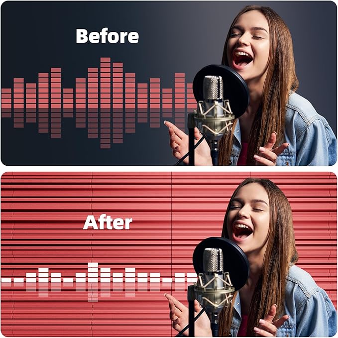 12 Pack Acoustic Foam Panels for Walls, 12" x 12" x 2" Soundproof Wall Panels, Self-Adhesive Soundproofing Padding, High Resilience Sound Absorbing Panels for Home Studios, Offices - Black & Red