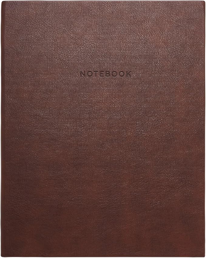 Eccolo Large Lined Journal Notebook, Flexible Cover, Writing Journal, 256 Ruled Ivory Pages, Ribbon Bookmark, Lay Flat, Desk Size for Work or School, Size 8X10, Brown Leatherette