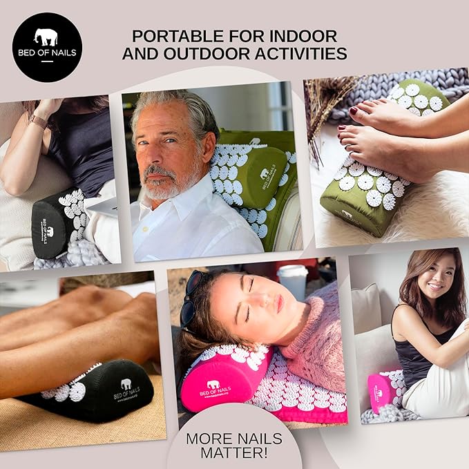 Original Comfortable Acupressure Lumbar Cushion Pillow, 2142 Acupuncture Pressure Points, Neck Pain Relief, Increased Energy, Relaxation, FSA/HSA Eligible, Drawstring Bag, 15x6x4, Green