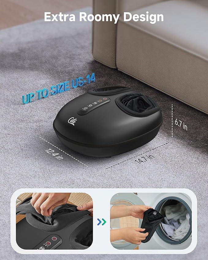 CILI Shiatsu Foot Massager with Heat and Compression, Kneading, Rolling,Electric Feet Massager for Plantar Fasciitis, Neuropathy, Feet Heater, Foot Warmer for Women, Men Gfits, Size Up to 14"