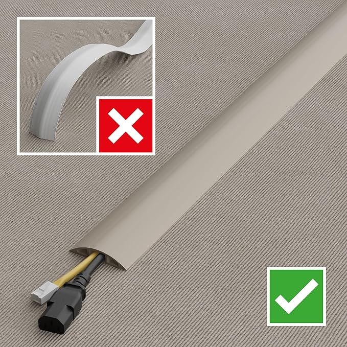 D-Line 30ft Floor Cord Cover, Floor Cable Protector, Extension Cord Cover, Protect Wires & Prevent Cable Trips, Cable Management Solution - Cord Cavity = 0.63" (W) x 0.31" (H) - Beige