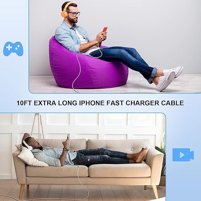 10FT iPhone Fast Charger,3Pack Extra Long[Apple MFi Certified]iPhone USB C Charger Fast Charging 10Foot USB C to Lightning Cable Cord Quick Adapter Block for iPhone14 13 12 11 Pro Max/Plus/Mini/X,iPad