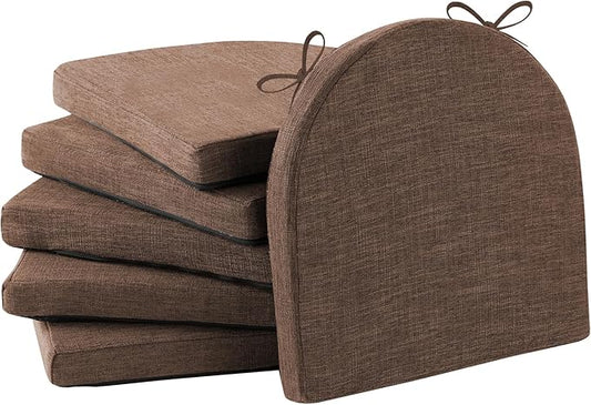 Chair Cushions for Dining Chairs with Ties and Removable Cover, Dining Kitchen Chair Pads with Non-Slip Bottom, High-Resilience Indoor Seat Cushions, 16'' x 16'' x 2'', Set of 6, Brown