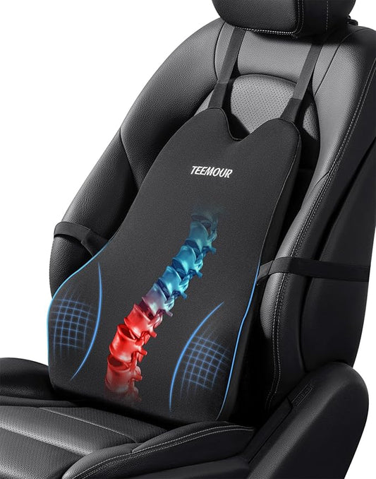Lumbar Support Pillow for Car Improve Lower Back Pain Relief & Sitting Posture Back Support Memory Foam Back Cushion for Driving, Lumbar Comfort for Long Sitting, Truck with Three Adjustable Straps