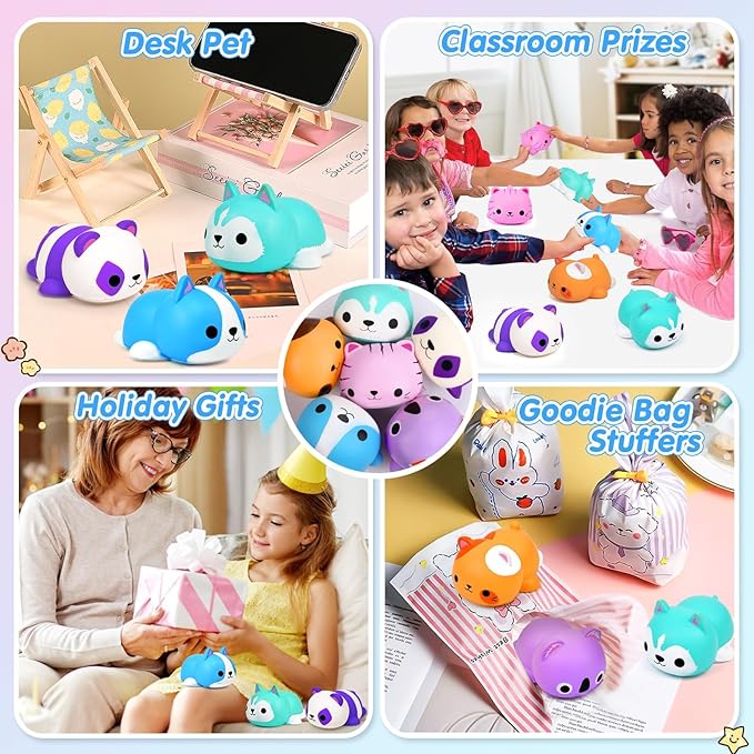 Cat Squishies Stress Balls for Adults Kids: 6PCS Jumbo Animal Squishies Slow Rising Fidget Sensory Toys Classroom Prizes Party Favors Valentines Gifts Easter Goodie Bags Christmas Stocking Stuffers