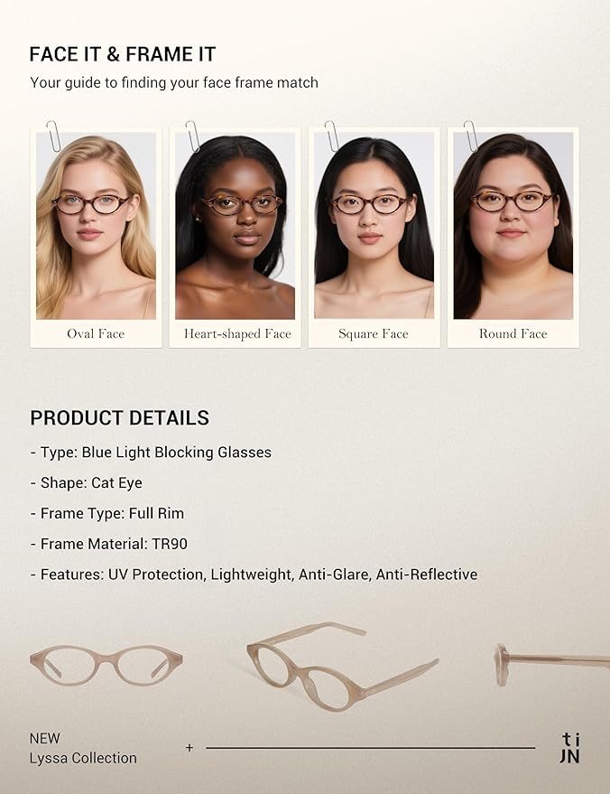 TIJN Olisa Blue Light Blocking Glasses for Women Men,Oval Glasses Frame Bluelight Glasses for Gaming/Computer/Screen