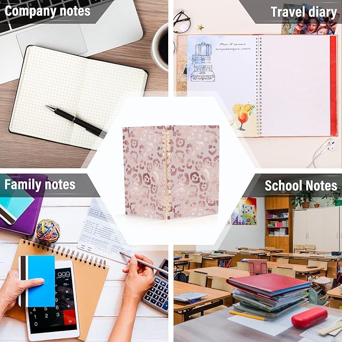 senya Spiral Notebook Ruled 2 Pcs, Leopard Rose Gold Journals for Study and Notes 60 Pages with Durable Hardcover