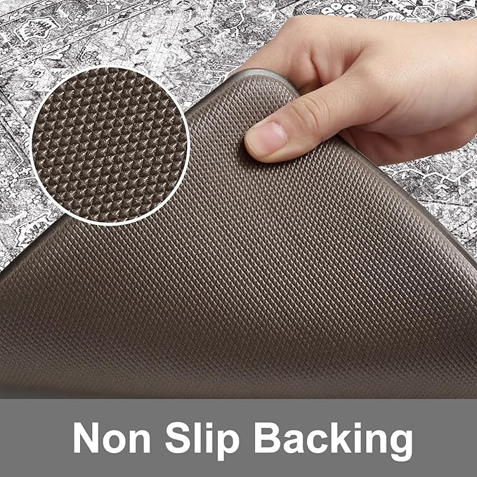KIMODE Kitchen Mats Cushioned Anti Fatigue 17"x29", Boho Oriental Kitchen Rug, Non Slip Kitchen Mats for Floor, Comfort Padded Kitchen Floor Mat for Sink, Laundry, Office, Desk Grey Brown