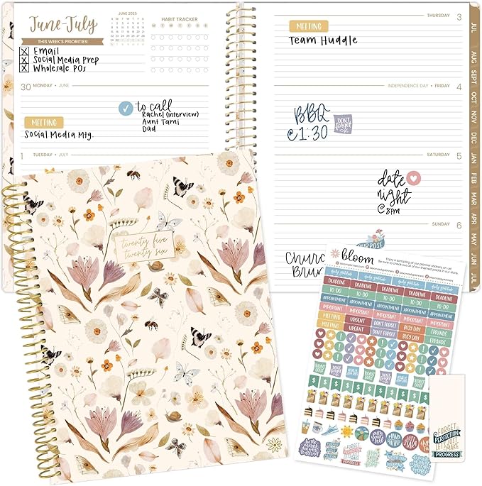 bloom daily planners 2025-2026 (8.5" x 11") Academic Year Day Planner (July 2025 - July 2026) - Weekly & Monthly Dated Agenda Organizer with Stickers & Tabs - Butterfly Garden