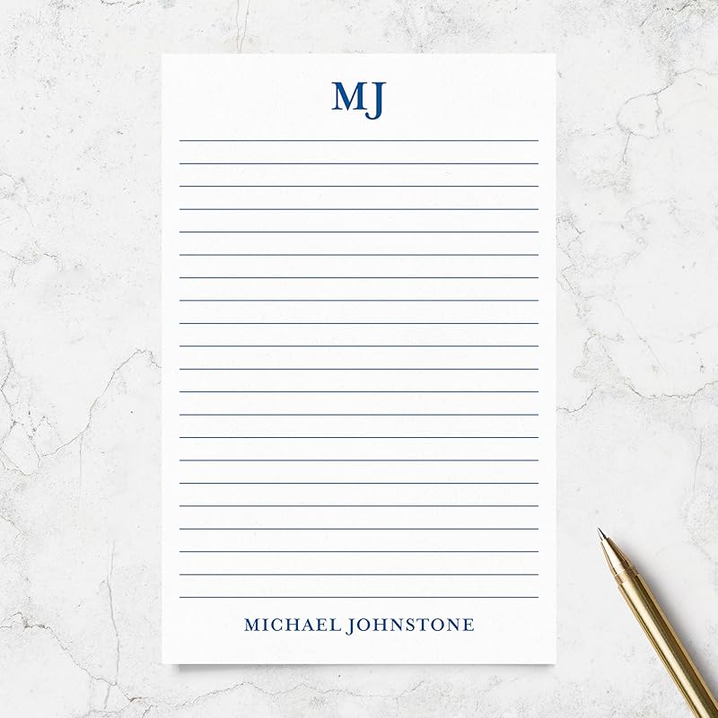Personalized Notepad with Monogram and Name, Monogrammed Stationery 50 or 100 Sheets Lined or Unlined in Choice of Colors, Tear off Note Pad, Memo Pad, To Do List (Style #3)