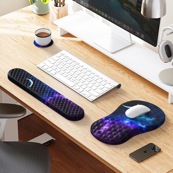 HAOCOO 3Pcs Ergonomic Mouse Pad with Wrist Rest, Keyboard Wrist Rest,Keyboard and Mousepad Set, Computer Mouse Pad and Keyboard Wrist Rest with Massage,Carpal Tunnel Mousepad for Office