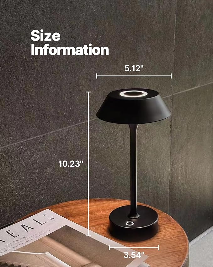 Elva Portable Table Lamp, Small Cute Cordless Rechargeable Table Lamp, 3W LED Dimmable Touch Light with 3-Color Temp, Modern Bedside Nightstand Light for Bedroom Ambient, Black