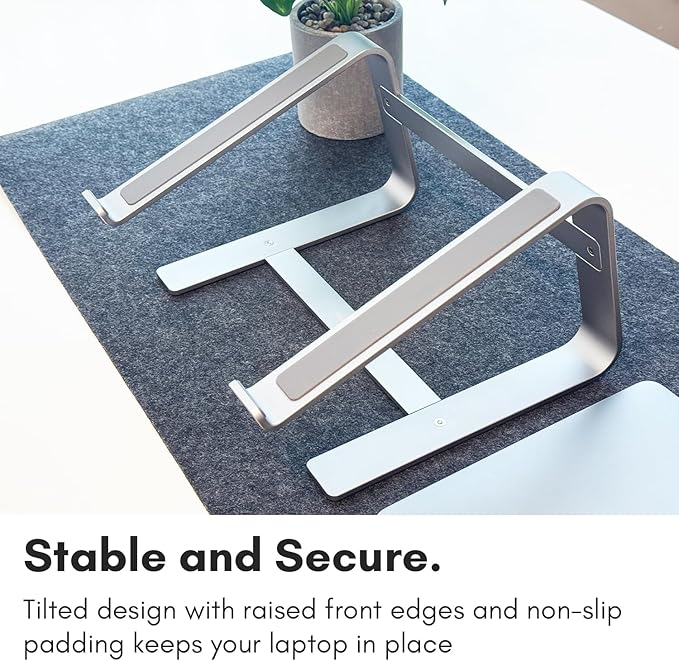 Macally Aluminum Laptop Stand for Desk - Works with All MacBook/Pro/Air & Laptops Between 10” to 17.3” - Sleek and Sturdy Laptop Riser - (ASTANDSG), Space Gray