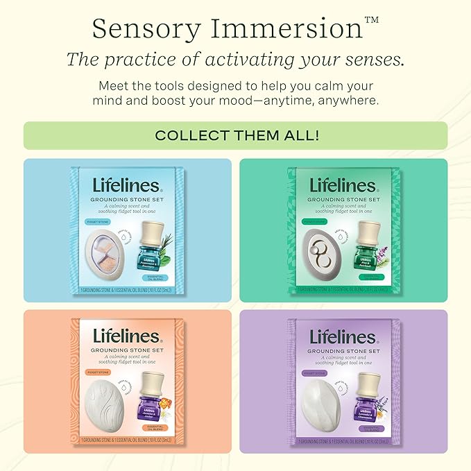 Lifelines Scent-Infused Grounding Stone & Oil Blend Gift Set - Fidgets for Tweens, Teens & Adults with Essential Oil Blend - Stocking Stuffers, White Elephant & Holiday Gifts for Christmas