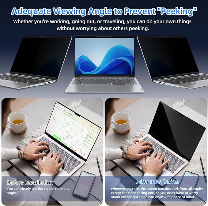 Magnetic Laptop Privacy Screen 16 Inch 16:10 Removable Notebook Laptop Privacy Filter Shield and Protector [Anti-Spy/Glare] Film for 16 inch (Width x Height: 351mm x 225mm)