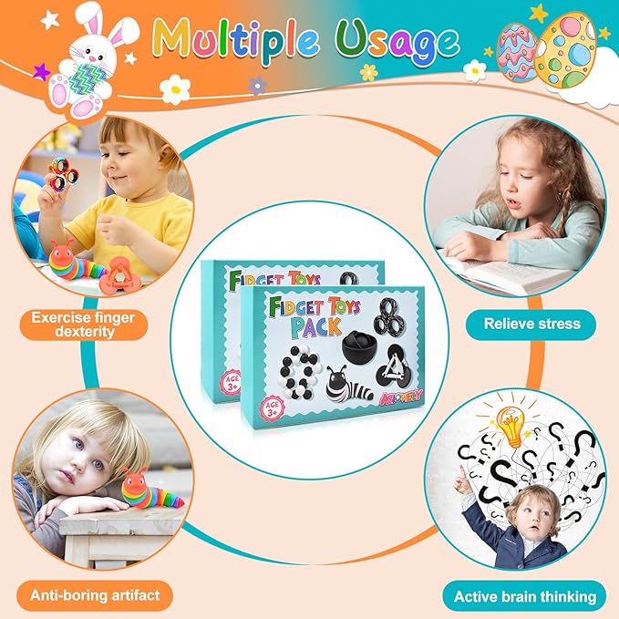 Fidget Toys Teen Pack, Fidget Spinner for Adults, Easter Gift for Boys 8-12, 10PC Sensory Toys Set for Kids Autism, Desk Toy Stress Relief Toys for ADHD