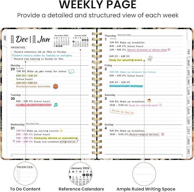 2026 Planner, Monthly and Weekly Calendar Planner for Women, January 2026 - December 2026, Hardcover Pretty 2026 Agenda Planner Book with Tabs, Spiral Bound, Perfect for School Office Home Supplies, 8.5" x 11" - Mushroom