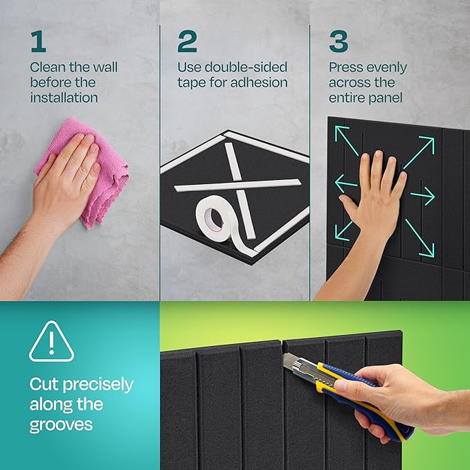 Acoustic Panels 12-Pack Soundproof Wall Panels 12"x12"x0.4" Decorative Sound Dampening for your Home, Office, Studio, Bedroom & More with Unique LineWave Carving [Dark Gray]