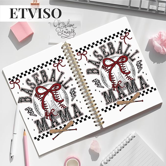 Baseball Mama Notebook, Baseball Mom Gifts Notebooks for Note Taking, Gifts for Baseballs Lovers Journal, Retro Checkered Coquette Bow Baseballs Journals for Writing, 5.5x8.3 Inch