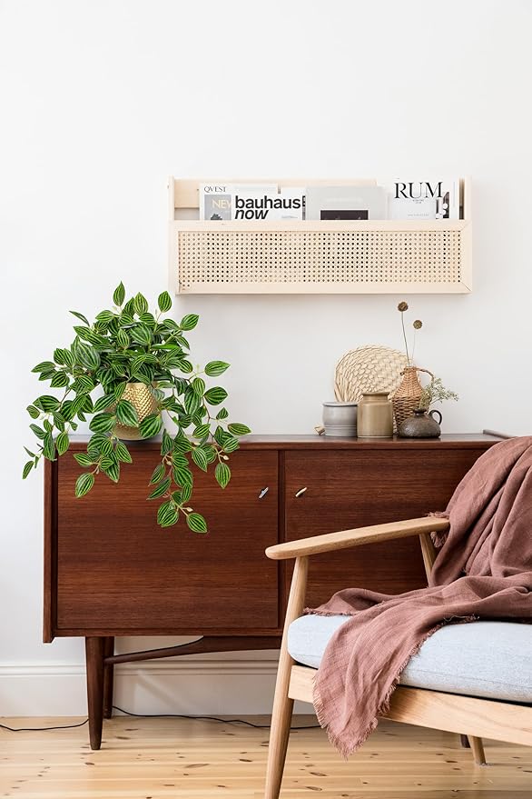 Briful Faux Plants Indoor 17.7in Fake Watermelon Peperomia Plant in Gold Pot with Realistic Silk Green Leaves Artificial Potted Plant for Home Office Table Shelf Desk Modern Room Decor