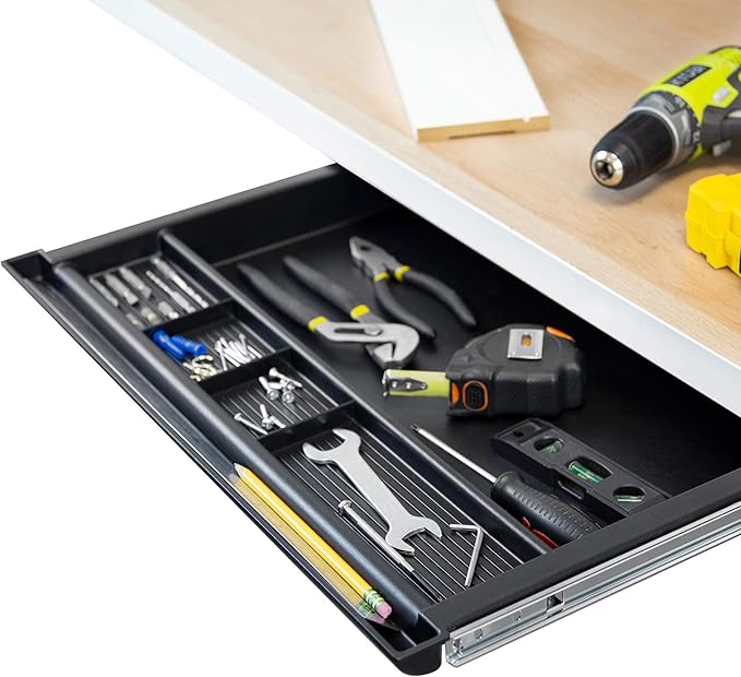 MOUNT-IT! Large Under Desk Pencil Drawer | 21.25” Width | Ball Bearing Slides Out Tray Organizer for Paper, Pencil, and Office Accessories (BLACK)
