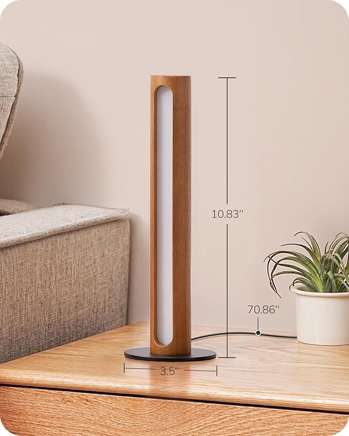 EDISHINE LED Table Lamp, Small Bedside Lamp with 3 Color Temperature & Stepless Dimmable, Memory Function, One-Step Installation, Touch Control Wooden Nightstand Lamp for Living Room, Bedroom