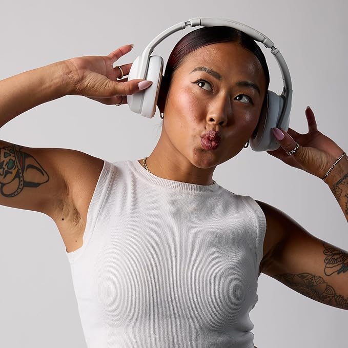 Skullcandy Crusher Evo Wireless Bluetooth Headphones with Multi-Sensory Bass and Charging Cable, Noise Isolating Over-Ear Fit, Up to 40 Hours Battery, Microphone for iPhone Android - Bone