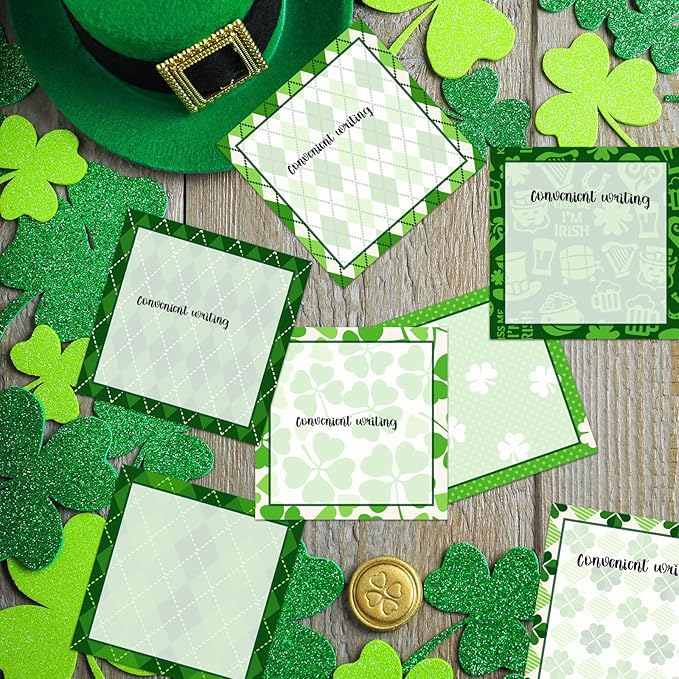 9 Pieces St. Patrick's Shamrock Sticky Notes Shamrock Sticky Notes Self-Adhesive St. Patrick's Sticky Note Pads Sticky for School Office Home Supplies Students Teachers Presents