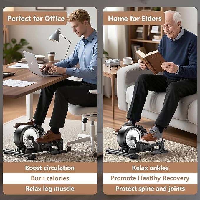 CRYSTAL FIT Under Desk Elliptical, Quiet & Portable Electric Seated Pedal Exerciser, Ellipse Leg Exerciser for Seniors Fully Assembled, 8 Level Speeds, Forward & Reverse Direction for Home Office
