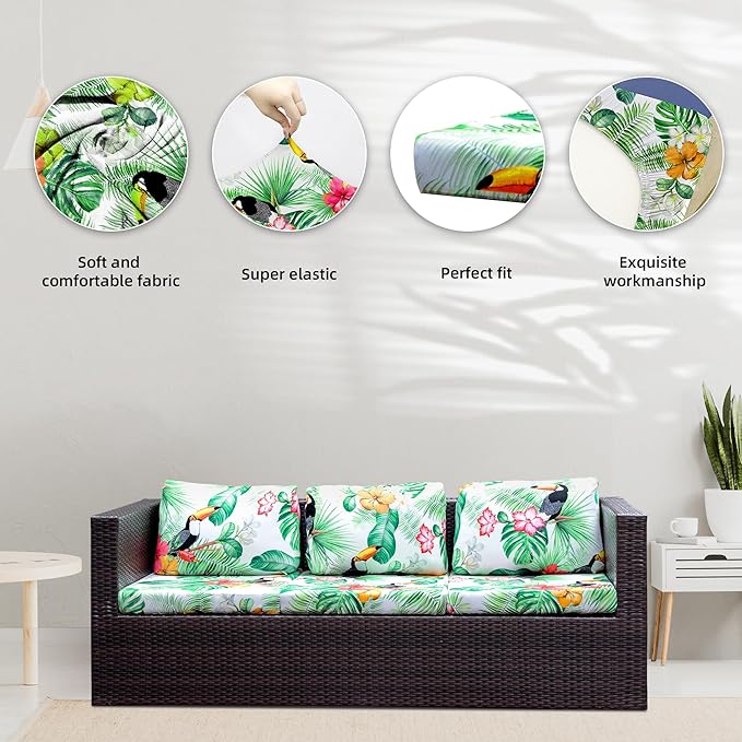 8Pcs Stretch Patio Cushion Covers Outdoor Cushion Covers,for Outdoor Couch Cushion Covers Replacement,Outdoor Sofa Covers Patio Slipcovers Couch Cover,Washable Furniture Cover(Pelican, Cover Only)