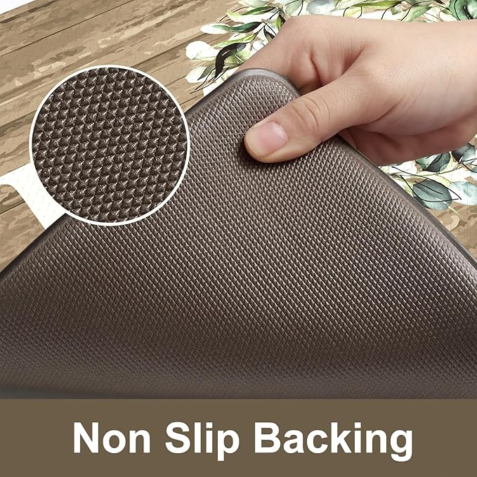 KIMODE Kitchen Mats Cushioned Anti Fatigue, 17"x47"+17"x29" Farmhouse Kitchen Rugs Sets of 2, Non Slip Kitchen Mats for Floor, Padded Kitchen Floor Mats for Sink, Laundry, Desk Khaki