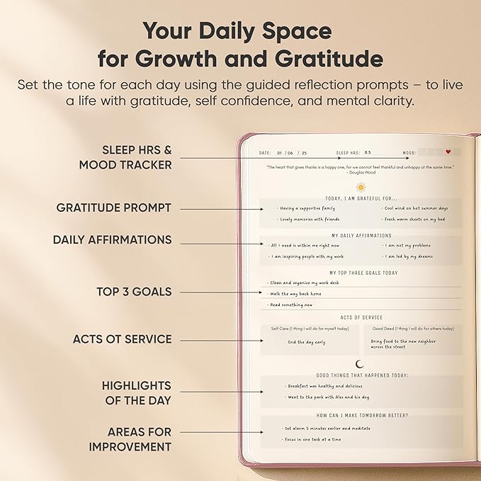 PRODUCTIVITY STORE Gratitude & Self-Care Journal - Guided Mindfulness & Mental Health Journal All-in-One with Prompts for Self Discovery - Daily Journal for Men & Women (A5, Pink)
