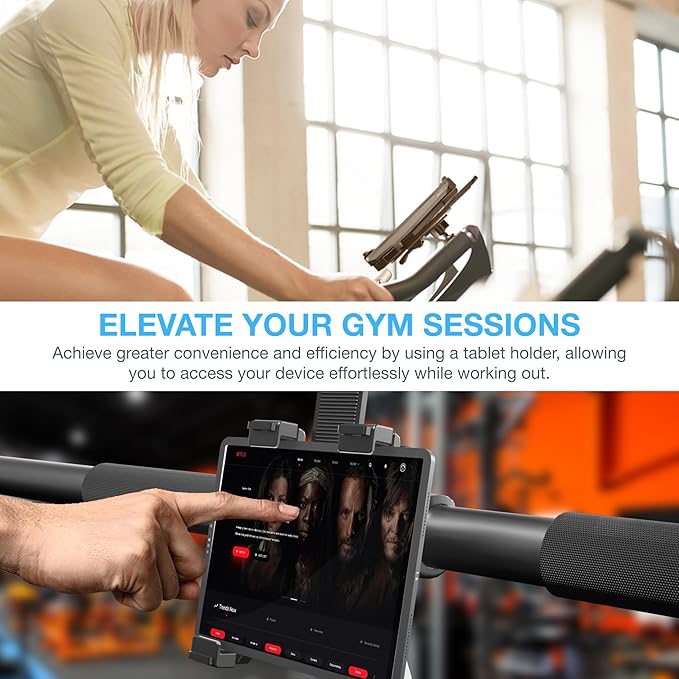 Randconcept - Treadmill Tablet Holder, Elliptical Tablet Holder, Large Clamp for Indoor Exercise Stationary Spin Bike, Mic Stand for iPad Pro 12.9 Air Mini Galaxy Tabs 5-13" Tablets