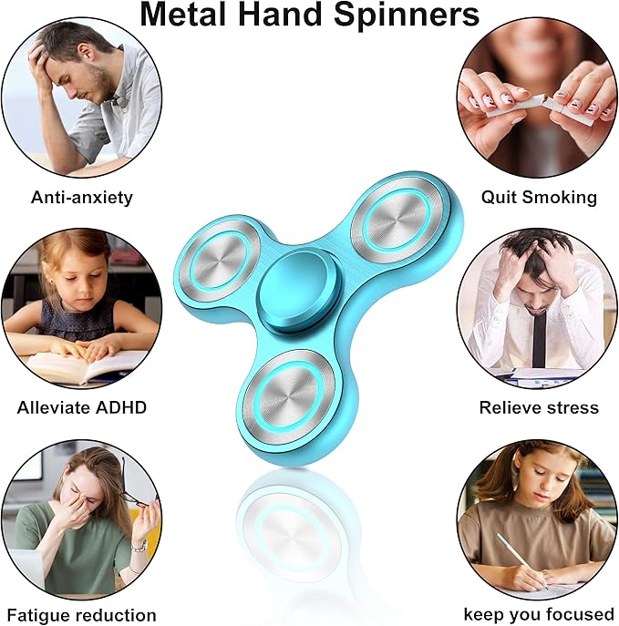 Fidget Spinners Toy, Metal Stainless Steel Bearing High Speed 4-8 Min Spins, EDC ADHD Stress Anxiety Relieves Fidgets Finger Toys, Spinner Toys for Adults and Kids