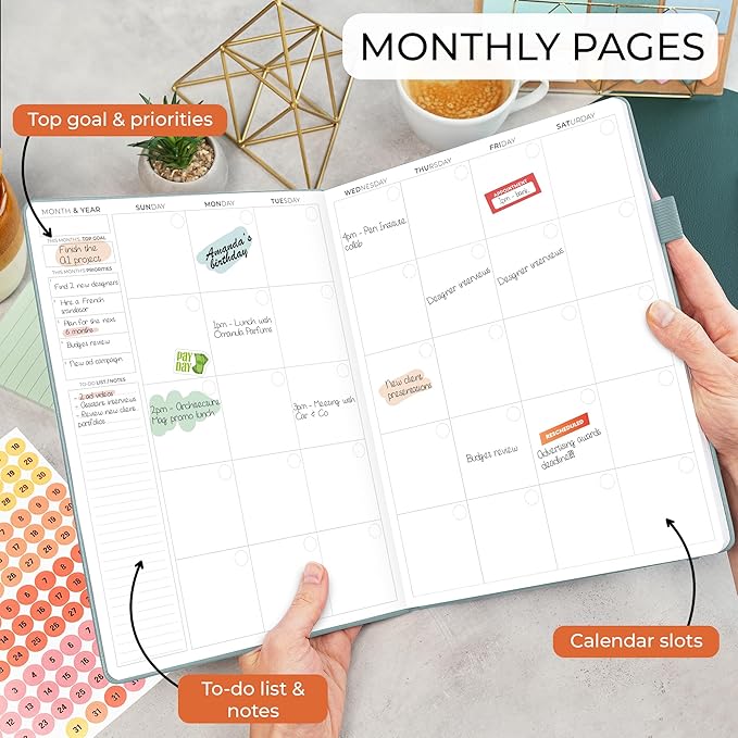 Clever Fox Appointment Book – Hourly Schedule Planner with 15-Minute Increments – Time Box Planner for Daily Work & To-Dos – Weekly & Monthly Spreads, Undated, Hardcover, 8.3x11″ (Blue Surf)