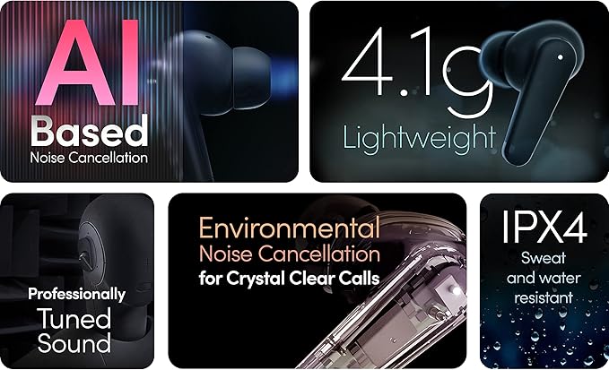 Palm Buds Pro with Protective Case, Lightweight and Comfortable True Wireless Noise Cancellation Earbuds, Deep Bass, 6-Microphones, Hybrid ANC, Ambient Mode, Clear Calls, IPX4, 24h+ Playtime, BT 5